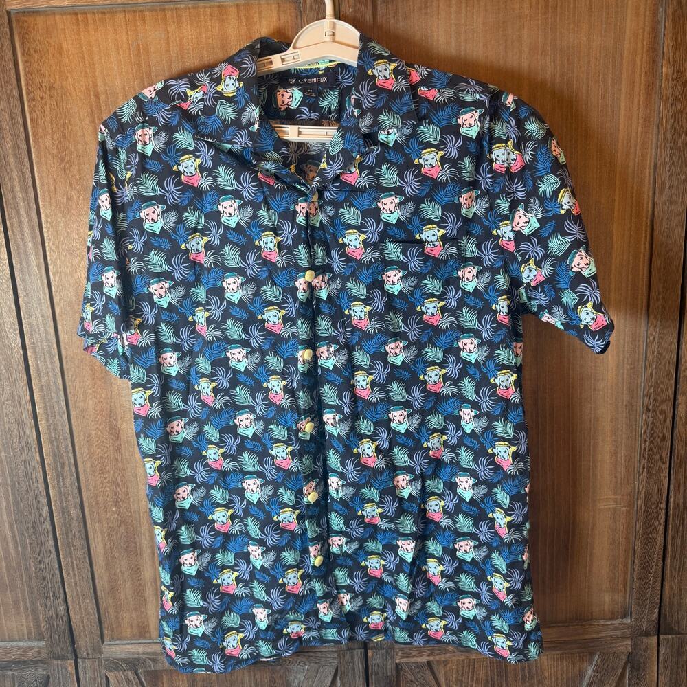 Cremieux Dog Print Hawaiian Camp Shirt Mens Medium whimsical